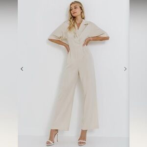 NWT Endless Rose Ecru Off White Pleated Wide Leg Jumpsuit XS AD29